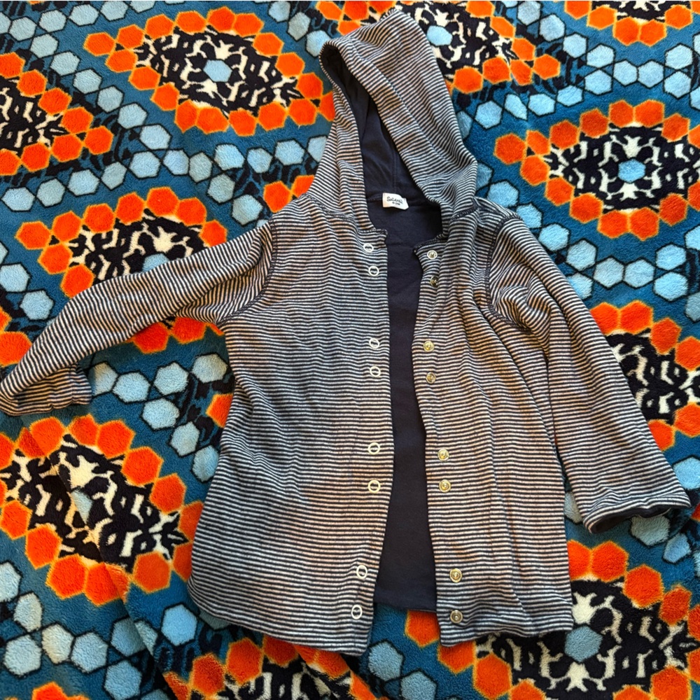 Splendid Boys Cotton Button Up Hooded Sweatshirt Navy & White Stripes